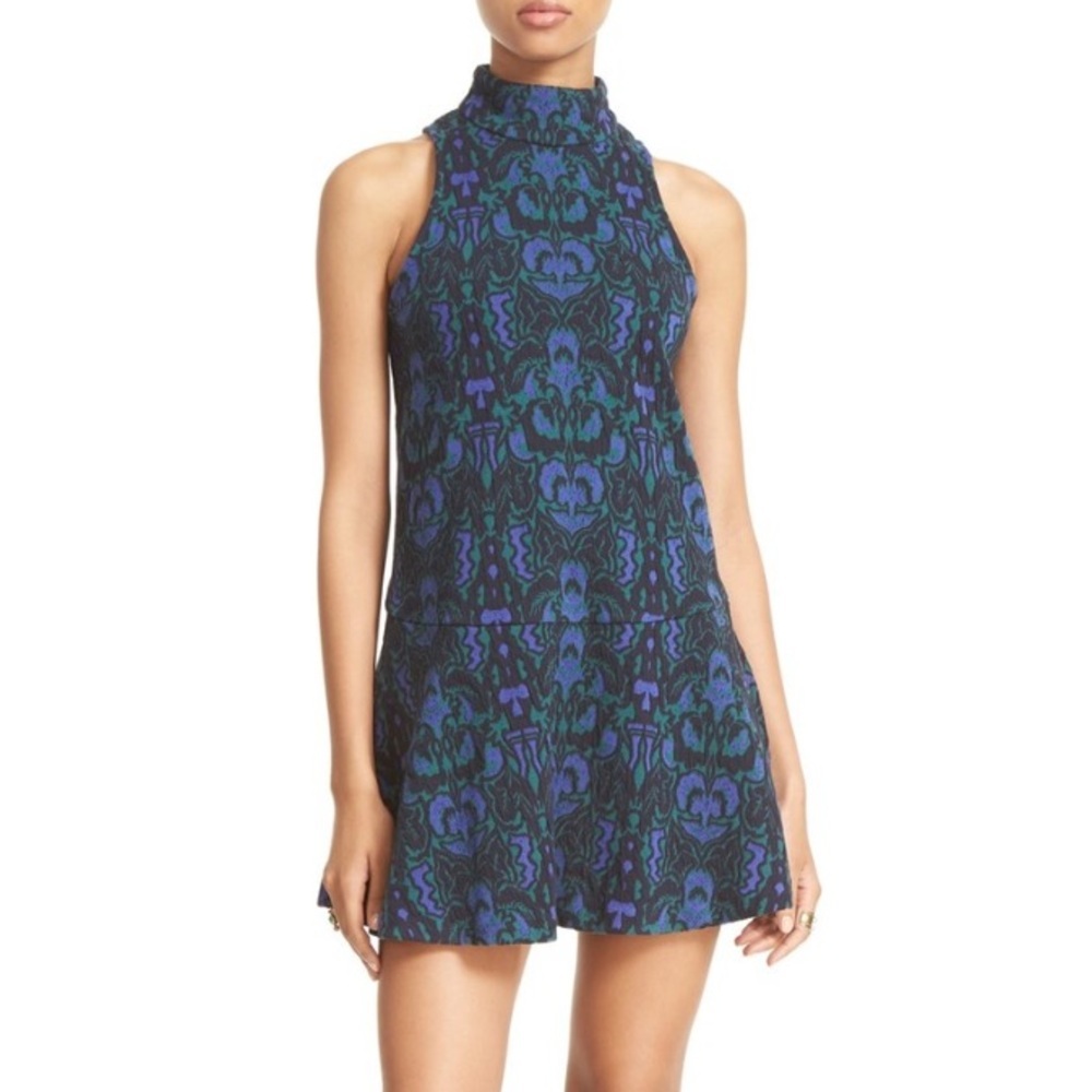 Free People Amelia Dress | Blue Combo | Knit Turtleneck Mini | Size M NWOT - Picture 2 of 7